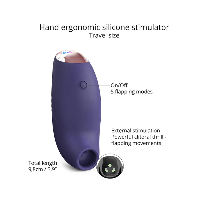 A small, ergonomically designed clitoral stimulator in blush pink, featuring a flapping silicone membrane and LED-lit button.