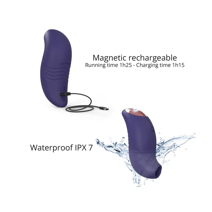 A small, ergonomically designed clitoral stimulator in blush pink, featuring a flapping silicone membrane and LED-lit button.