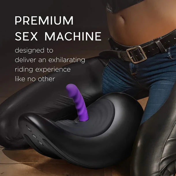 Cowgirl Saddle Machine riding-style device with interchangeable attachments and wireless remote