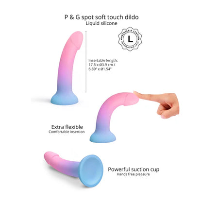 Dildolls Utopia Size L – Medium Gradient Liquid Silicone Dildo with Velvety Finish, Curved Shape, and Strong Suction Base