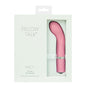 Elegant pink mini vibrator with curved silicone body and quilted texture
