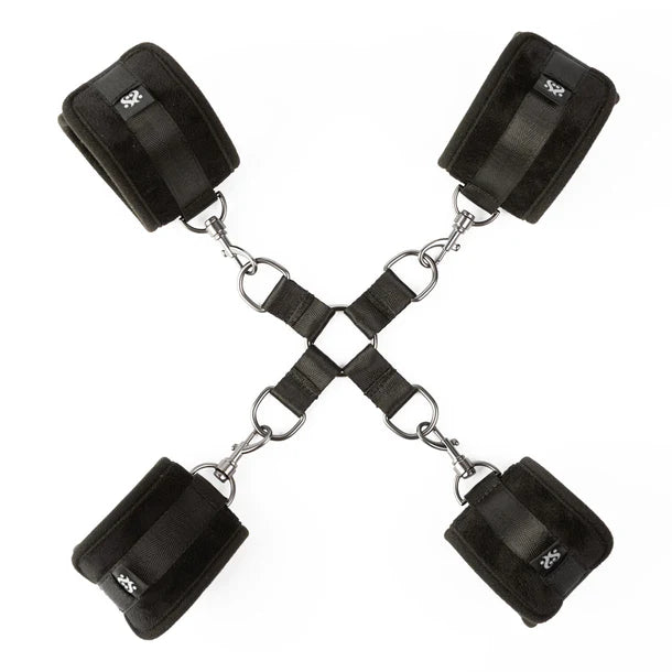 SEI MIO Hog Tied and Satisfied Set – four padded velvet cuffs for wrist and ankle restraint in hogtie position