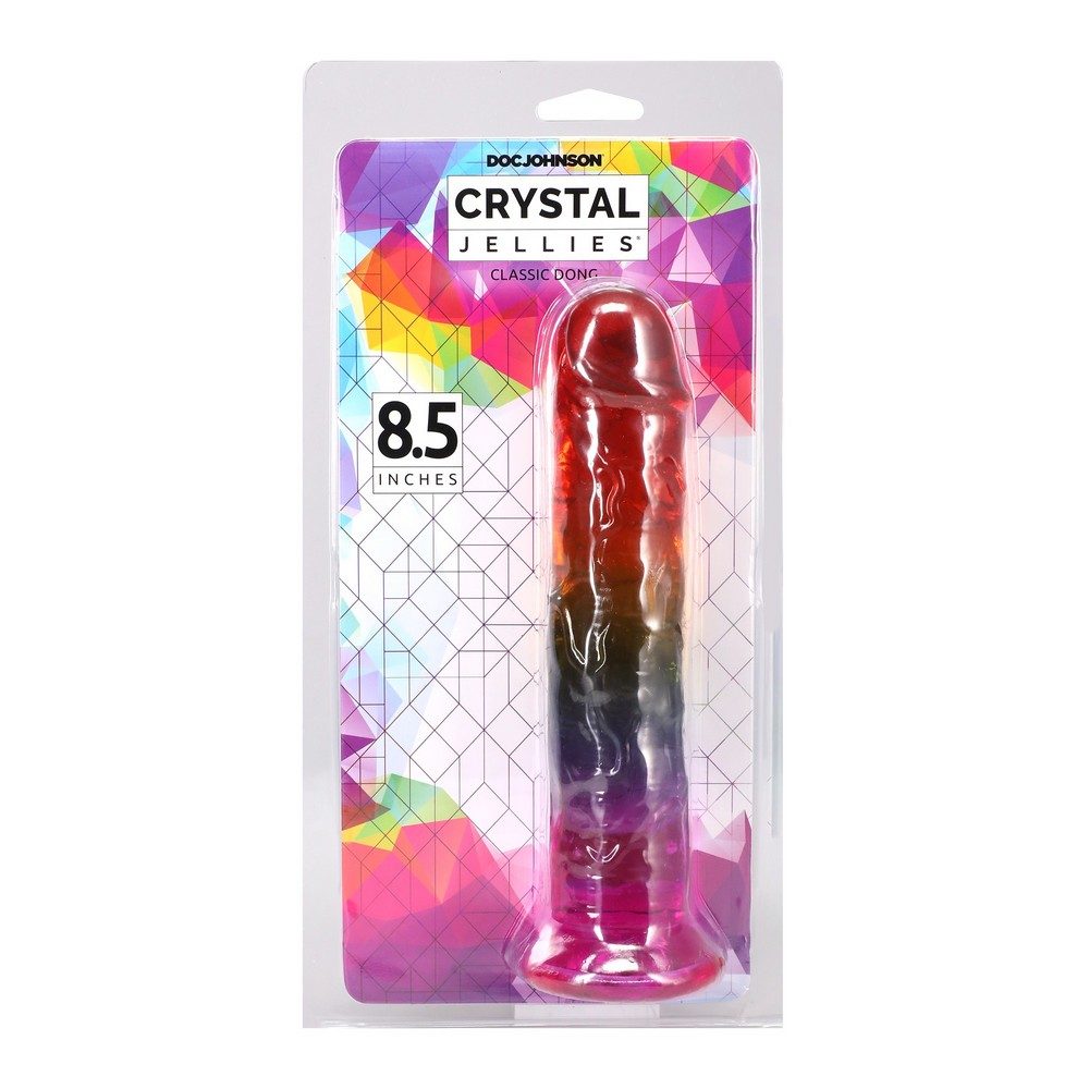 Doc Johnson 8.5 inch Crystal Jellies Rainbow Dong translucent realistic dildo with suction base