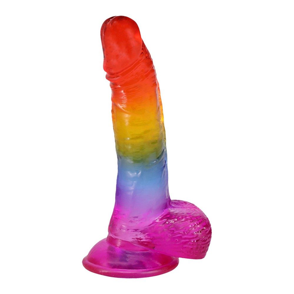 Doc Johnson Crystal Jellies 8.5 inch Rainbow Cock and Balls translucent realistic dildo with suction base