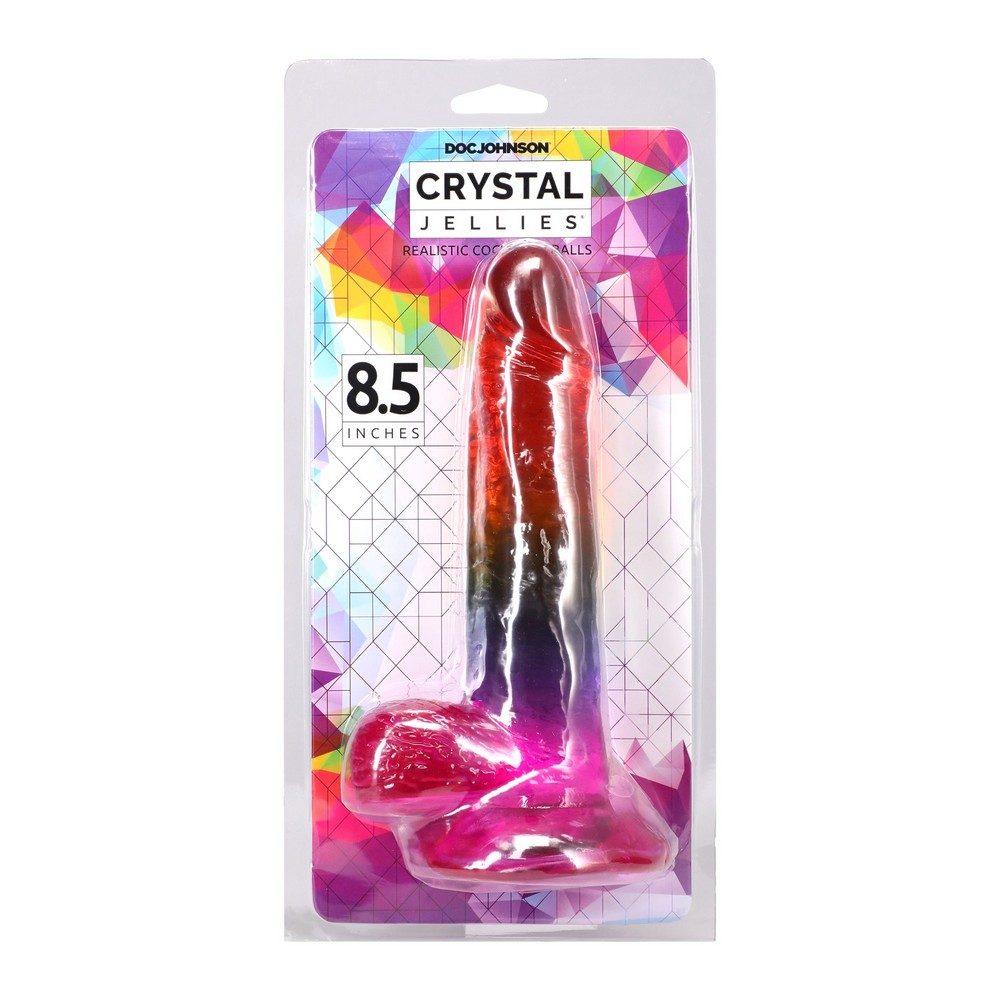 Doc Johnson Crystal Jellies 8.5 inch Rainbow Cock and Balls translucent realistic dildo with suction base