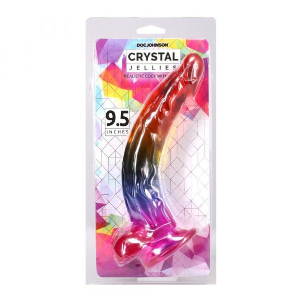 Doc Johnson 9.5 inch Jellies Rainbow Dong with balls – translucent realistic dildo with suction base.