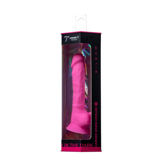 Doc Johnson 7″ Silex-D Glow in the Dark Pink Dildo with Suction Cup