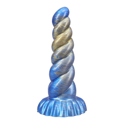 Outer Rim blue and gold ribbed silicone fantasy dildo with rounded tip and suction base