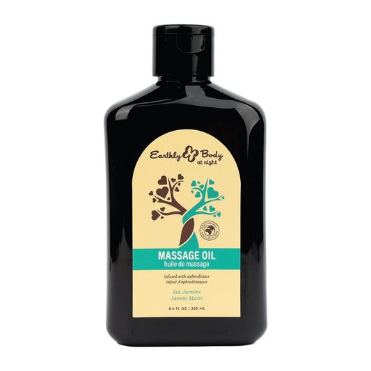 Earthly Body Aphrodisiac Massage Oil – Hemp-infused body oil with vitamin E in sensual amber bottle