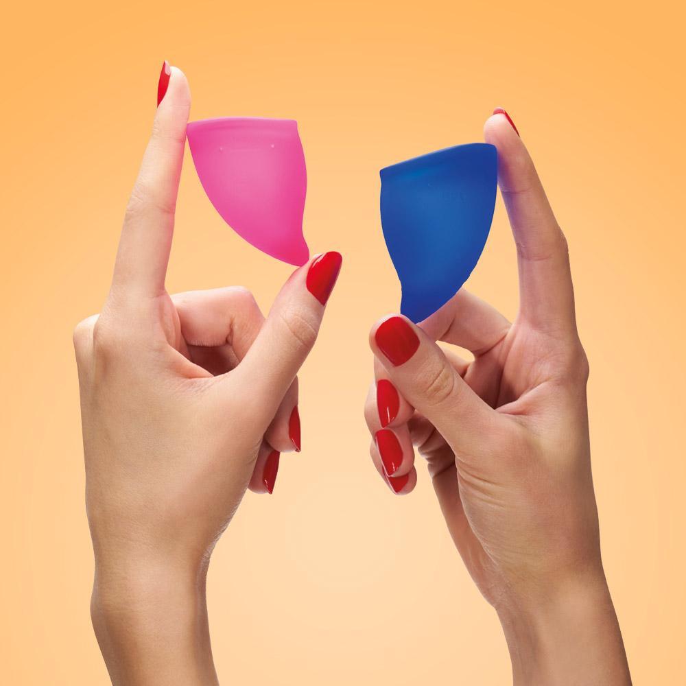 un Factory Fun Cup Explore Kit with two menstrual cups and black antimicrobial storage pouch