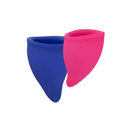 un Factory Fun Cup Explore Kit with two menstrual cups and black antimicrobial storage pouch