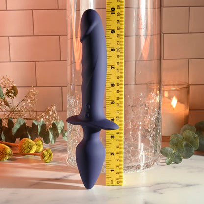 Dual-ended silicone vibrator with realistic shaft and tapered plug – Gender-X Dual Defender Double Duty