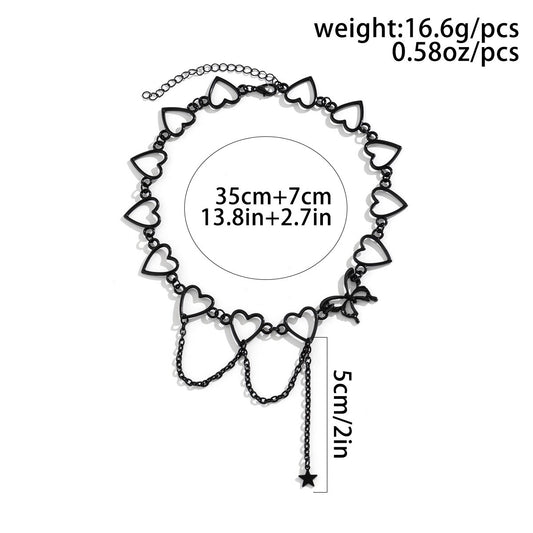 Black Heart Chain Choker Necklace with Star Dangle