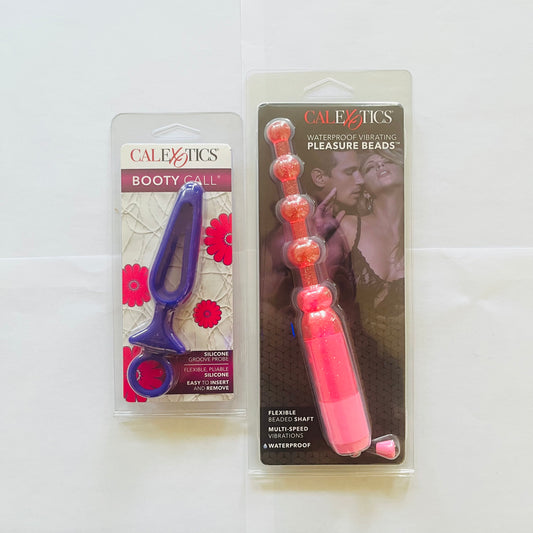 Bundle:CalExotics Booty Call Silicone Groove Probe Purple & Waterproof Vibrating Pleasure Beads Pink