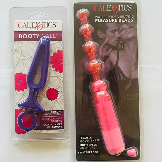Bundle:CalExotics Booty Call Silicone Groove Probe Purple & Waterproof Vibrating Pleasure Beads Pink