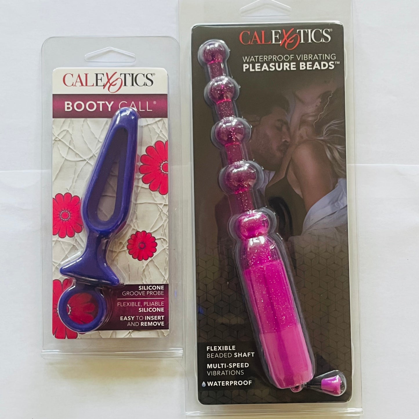 Bundle:CalExotics Booty Call Silicone Groove Probe & Waterproof Vibrating Pleasure Beads Purple