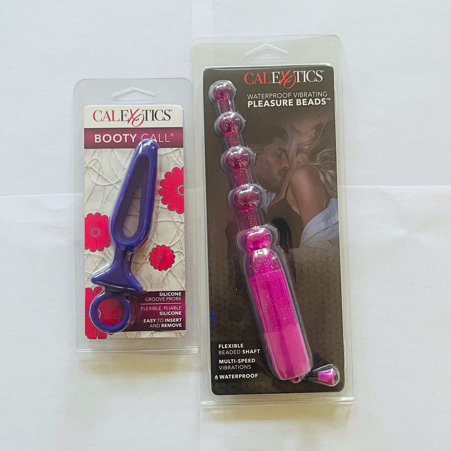 Bundle:CalExotics Booty Call Silicone Groove Probe & Waterproof Vibrating Pleasure Beads Purple