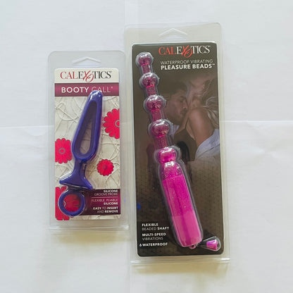Bundle:CalExotics Booty Call Silicone Groove Probe & Waterproof Vibrating Pleasure Beads Purple