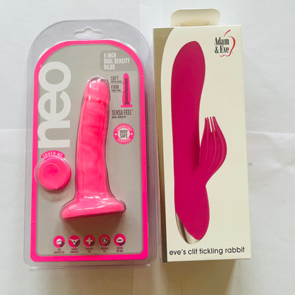 Bundle:Adam & Eve Clit Tickling Rabbit Vibe  & Neo 6 Inch Dual Density Cock -Pink