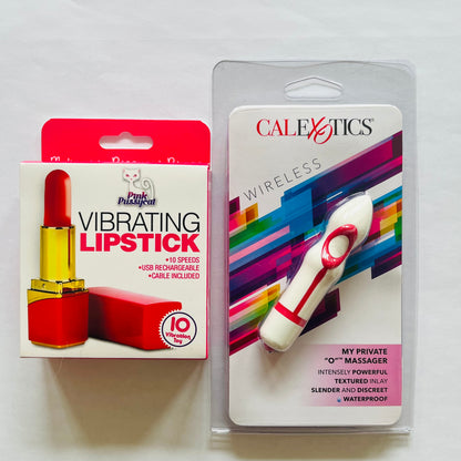 Bundle:CalExotics My Private O  & Pink Pussycat Rechargeable Lipstick Vibvator Red