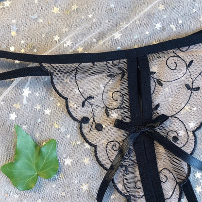 Sheer Embroidered Open Cup Lingerie Set