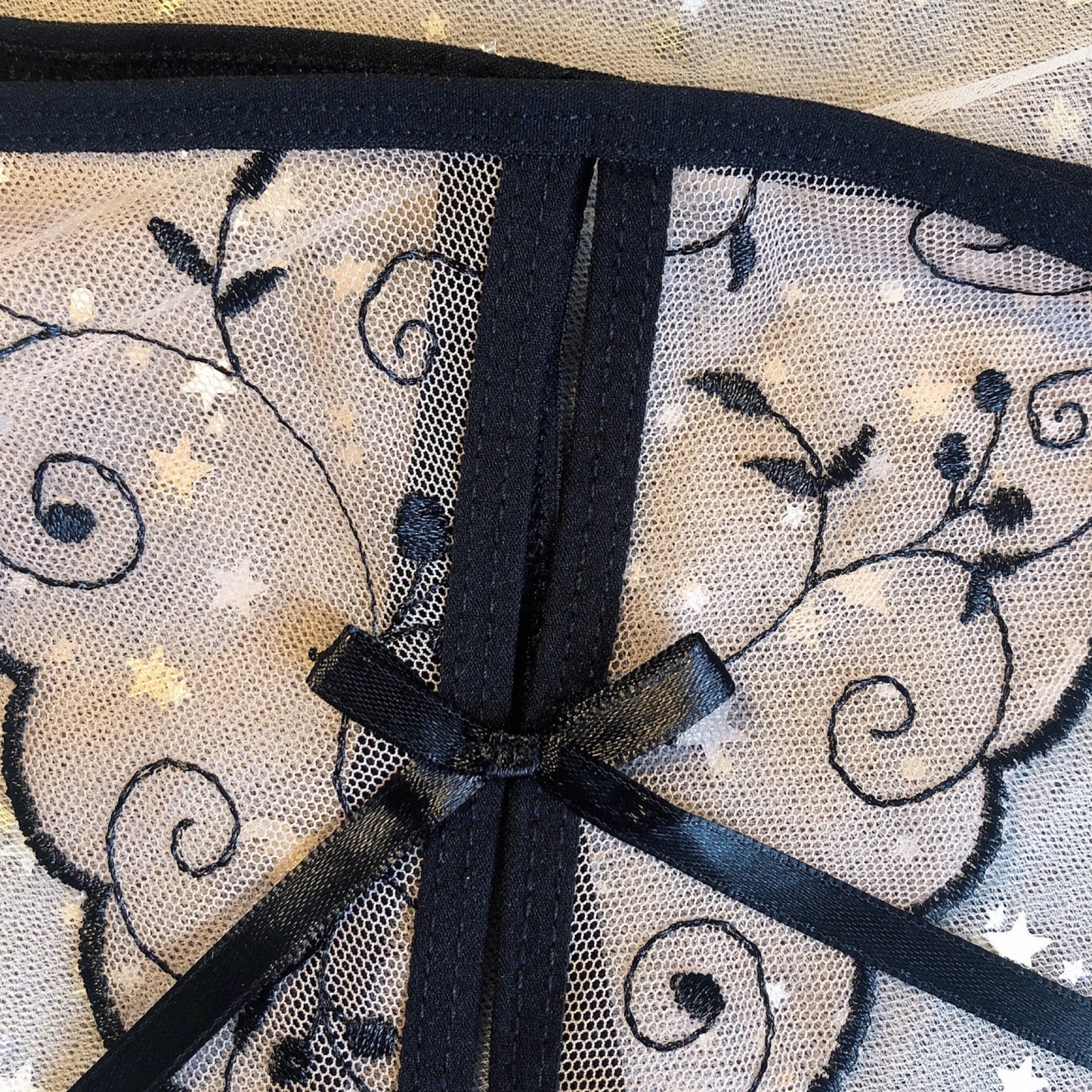 Sheer Embroidered Open Cup Lingerie Set