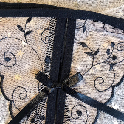 Sheer Embroidered Open Cup Lingerie Set
