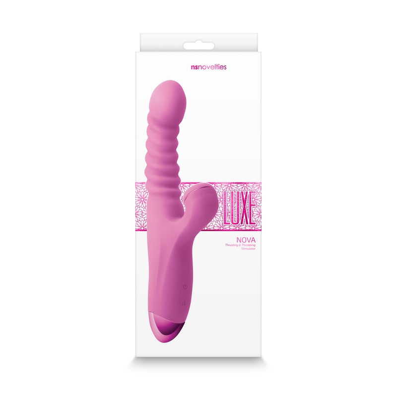 NS Novelties Luxe Nova thrusting and throbbing vibrator – dual-action stimulator with silicone body, clitoral arm, and powerful dual motors.