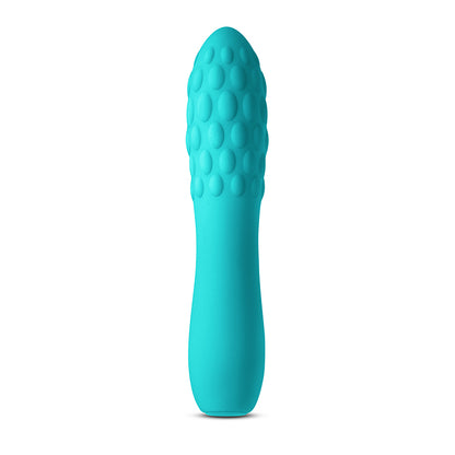 Travel-sized rechargeable vibrator with textured silicone body