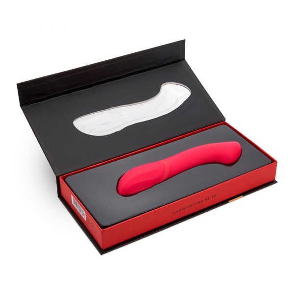 Nü Sensuelle Luna Velvet Touch Vibe – angled liquid silicone G-spot vibrator in teal with turbo boost button