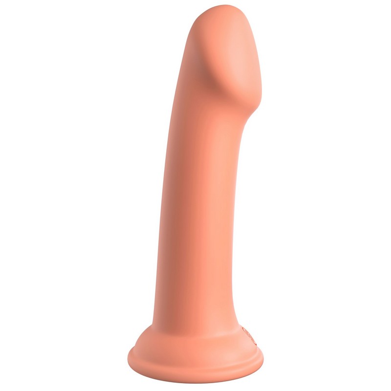 Peach-colored silicone butt plug on a white background