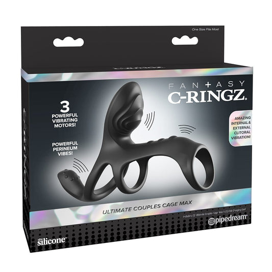 Pipedream C-Ringz Ultimate Couples Cage Max triple-motor silicone vibrating cock ring for couples