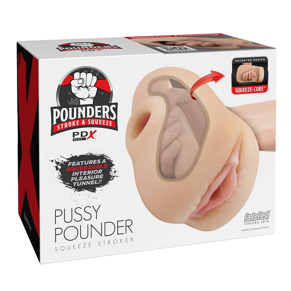 Pipedream Pussy Pounder Squeeze Stroker with SQUEEZE-CORE design and realistic Fanta Flesh texture