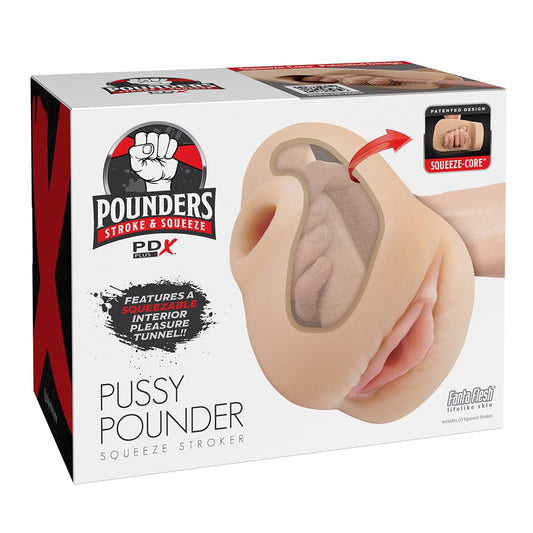 Pipedream Pussy Pounder Squeeze Stroker with SQUEEZE-CORE design and realistic Fanta Flesh texture