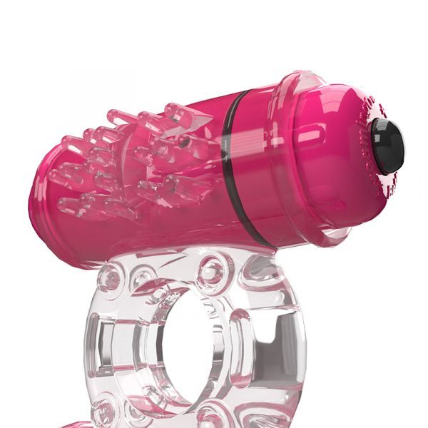 Screaming O 4B Double Wammy vibrating cock ring – clear stretchy ring with dual motors, waterproof and beginner-friendly couples toy.