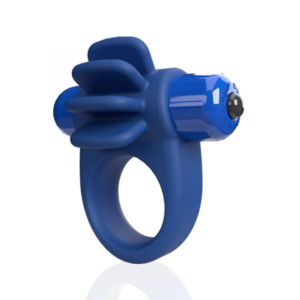 Blue silicone ring with a unique design on a white background