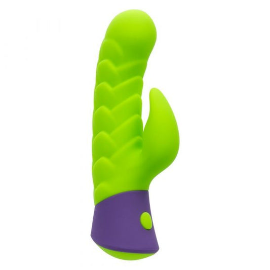 California Exotics Rave Dragon G waterproof silicone dual vibrator with rippled shaft and flickering teaser