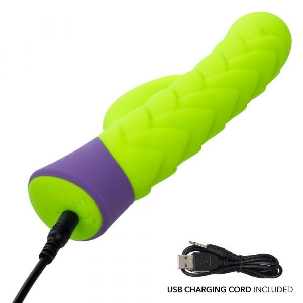 California Exotics Rave Dragon G waterproof silicone dual vibrator with rippled shaft and flickering teaser