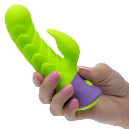 California Exotics Rave Dragon G waterproof silicone dual vibrator with rippled shaft and flickering teaser