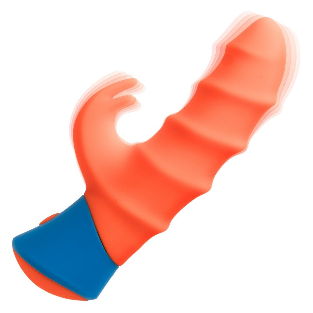 California Exotics Rave Tickler waterproof silicone dual vibrator with swirled shaft and triple ticklers