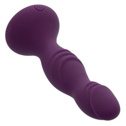 CalExotics Deep Stud – dual-motor silicone vibrating probe with textured curved design and waterproof rechargeable base