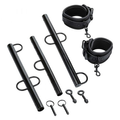 CalExotics Nocturnal Collection Spreader Bar with adjustable length, detachable ankle cuffs, and swivel D-rings for stylish BDSM restraint play