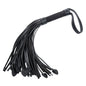 Black leather flogger on a white background
