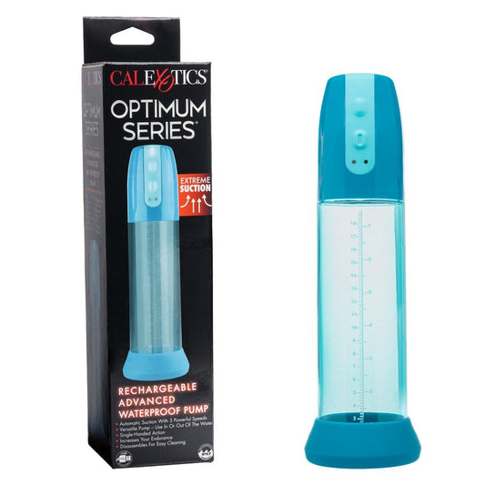 CalExotics Optimum Series Rechargeable Advanced Waterproof Pump – automatic suction penis pump with silicone donut and clear measurement cylinder