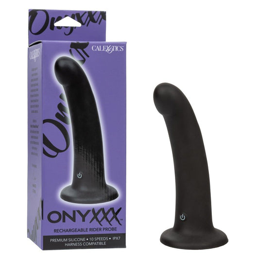 CalExotics Onyxxx Rechargeable Rider Probe – curved silicone vibrating dildo with suction cup base and waterproof rechargeable design
