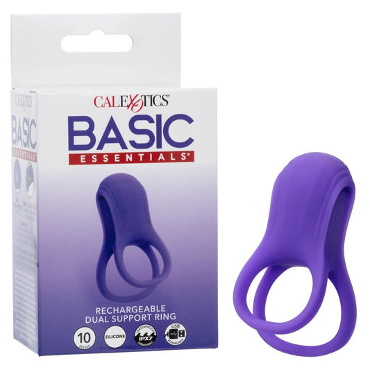 CalExotics Basic Essentials Rechargeable Dual Support Ring – silicone vibrating couples ring with dual support and waterproof rechargeable design