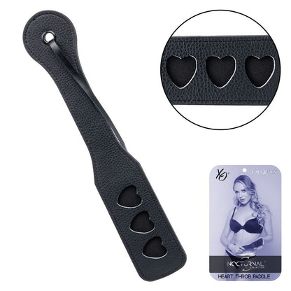 Black paddle with heart-shaped holes and Nocturnal brand packaging on a white background
