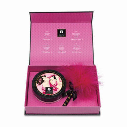 Shunga raspberry powder with feather for sensual play