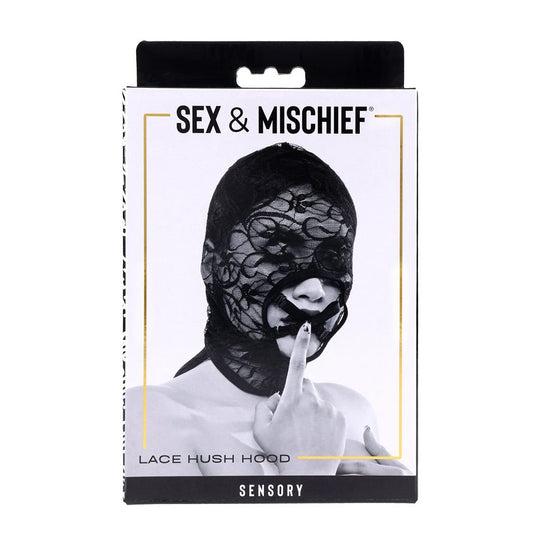 Sportsheets Hush Hood lace sensory hood with removable mouth straps