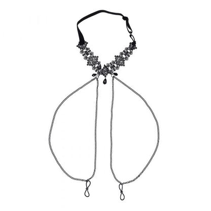 Sportsheets lace collar with nipple ties, detachable chains, and gemstone accents